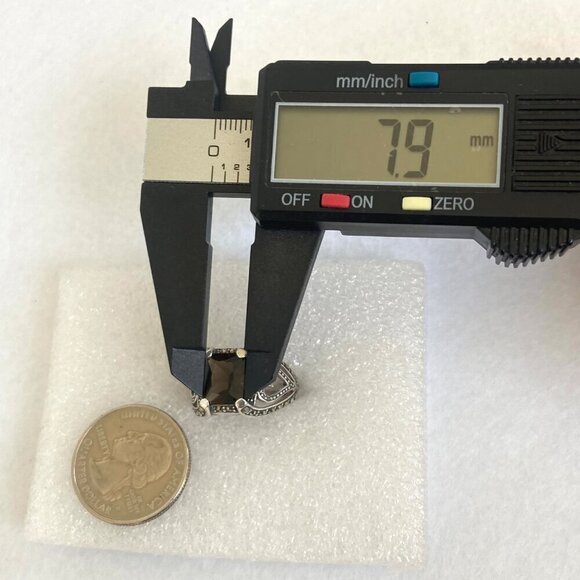 Sterling Silver 925A Rectangular Smoky Quartz & Marcasite Heart Ring Sz 5.75 - Picture 15 of 16